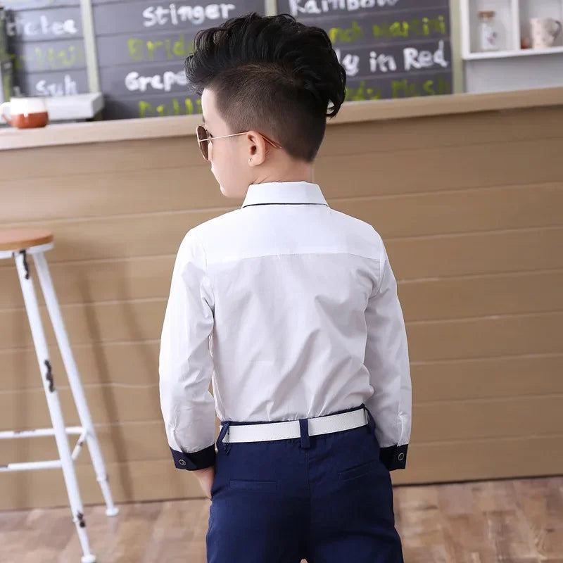 Boys Blouses 2 To 10 Yrs Children's Clothing Spring Autumn Cotton Shirts Korean Style Outerwear Kids Necktie Jacket