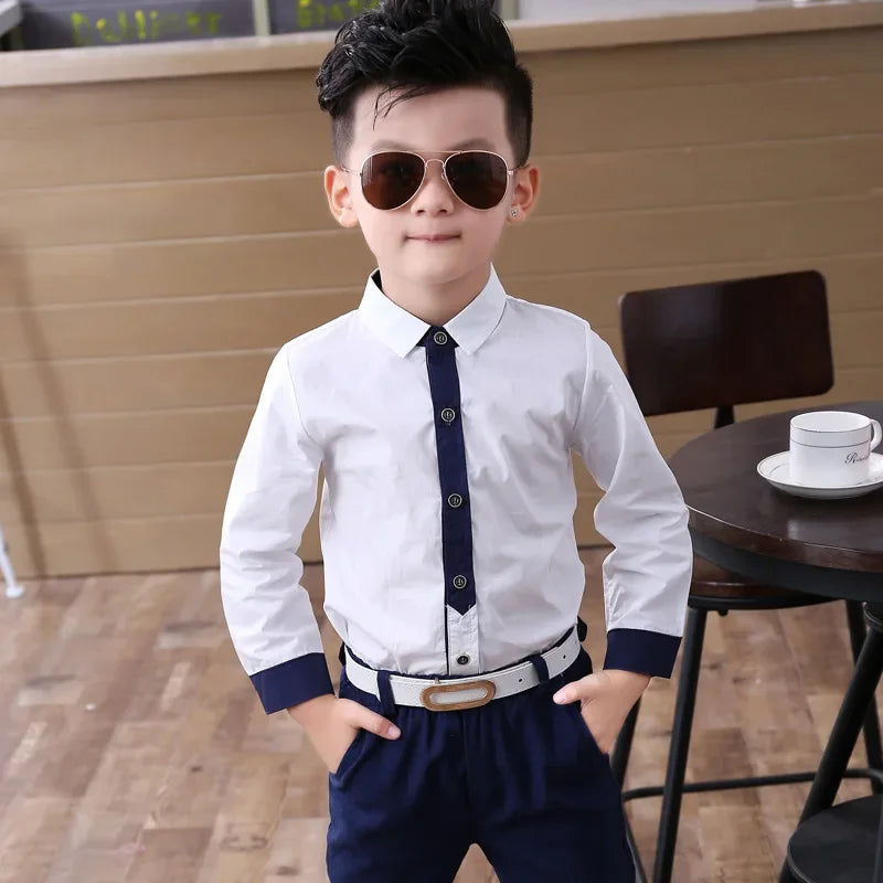 Boys Blouses 2 To 10 Yrs Children's Clothing Spring Autumn Cotton Shirts Korean Style Outerwear Kids Necktie Jacket white