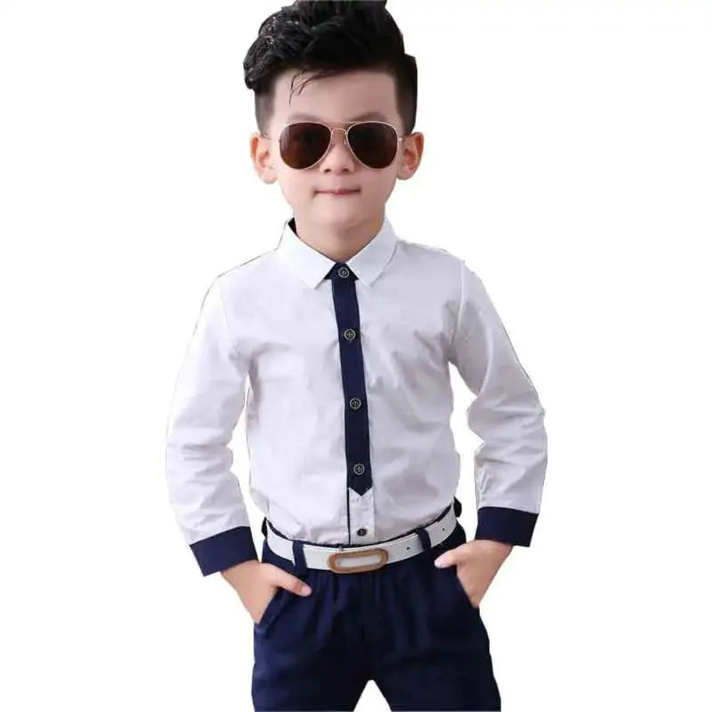 Boys Blouses 2 To 10 Yrs Children's Clothing Spring Autumn Cotton Shirts Korean Style Outerwear Kids Necktie Jacket
