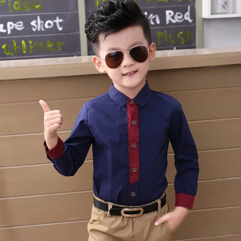 Boys Blouses 2 To 10 Yrs Children's Clothing Spring Autumn Cotton Shirts Korean Style Outerwear Kids Necktie Jacket navy blue