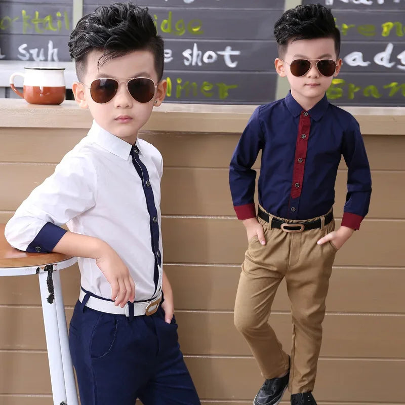 Boys Blouses 2 To 10 Yrs Children's Clothing Spring Autumn Cotton Shirts Korean Style Outerwear Kids Necktie Jacket AMAIO