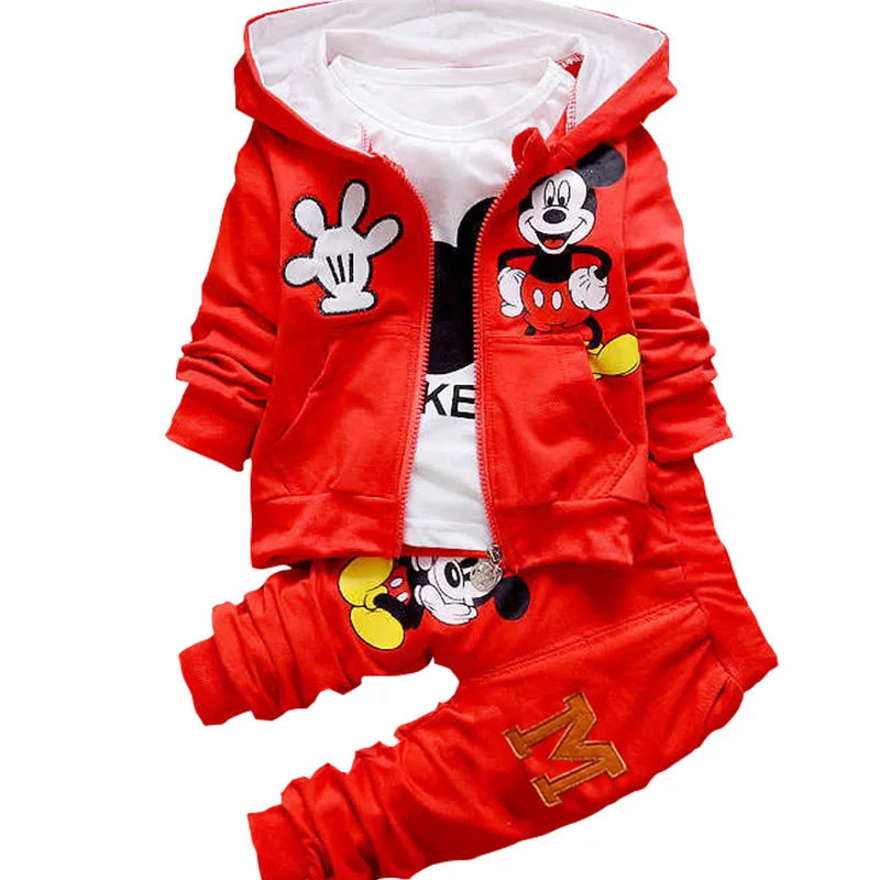 Boys Clothes Cartoon Mickey Minnie Printed Embroidery Autumn Long Sleeve Shirt&hooded Coat&oants 3pcs Child Toddler Girl Clothes A