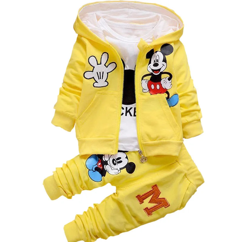 Boys Clothes Cartoon Mickey Minnie Printed Embroidery Autumn Long Sleeve Shirt&hooded Coat&oants 3pcs Child Toddler Girl Clothes C