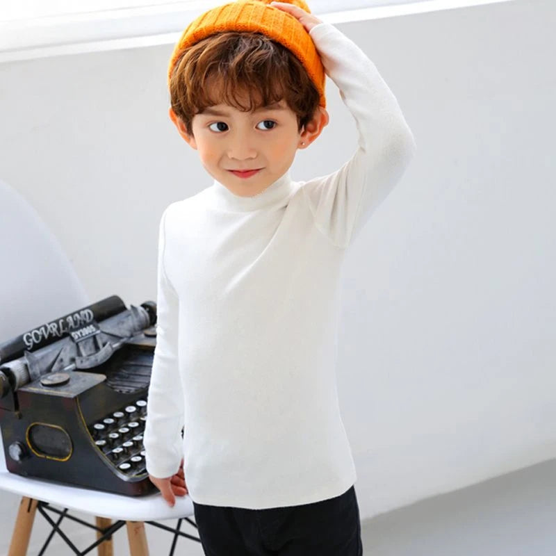 Boys' Half High Collar Underlay Shirt Children's Thickened Warm Mid Collar Versatile T-shirt Autumn/Winter Top white