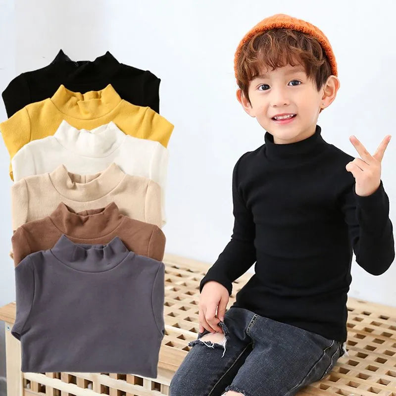 Boys' Half High Collar Underlay Shirt Children's Thickened Warm Mid Collar Versatile T-shirt Autumn/Winter Top AMAIO