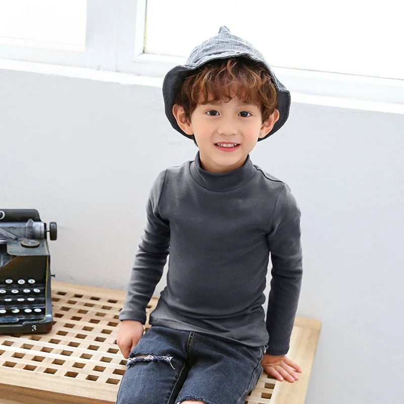 Boys' Half High Collar Underlay Shirt Children's Thickened Warm Mid Collar Versatile T-shirt Autumn/Winter Top grey