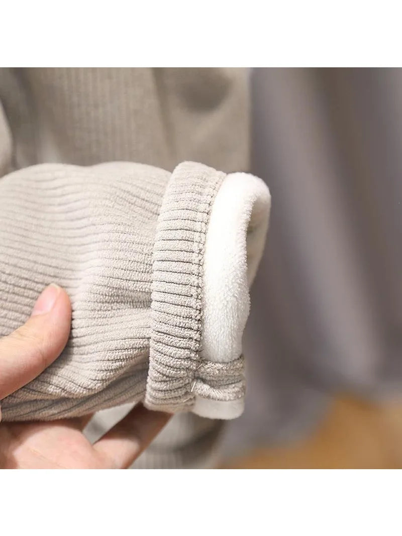 Boys' Plush Corduroy Pants for Winter Wear Children Integrated Velvet Warm Pants for Boy Autumn with Plush Outer Wear