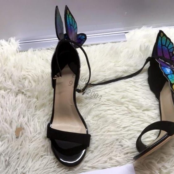 Brand Design Butterfly Back Sandals Angel Wing Sandalias Woman High Heels Buckle Strap Thin Heels Lady Pumps