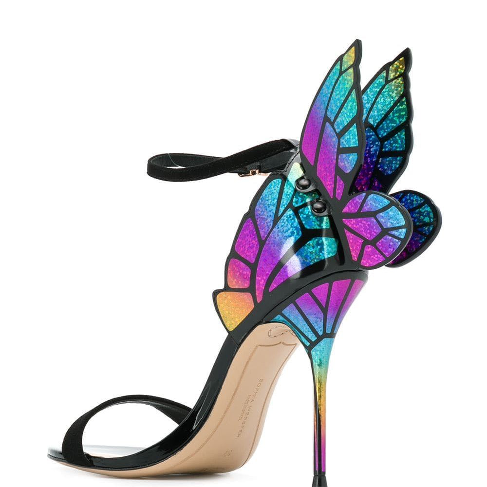 Brand Design Butterfly Back Sandals Angel Wing Sandalias Woman High Heels Buckle Strap Thin Heels Lady Pumps