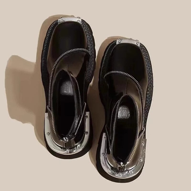 Brand Women Platform Shoes Mid Heels Zipper Chelsea Boots Winter 2024 Designer New Mujer Motocycle Boots Pumps Punk Ankle Botas