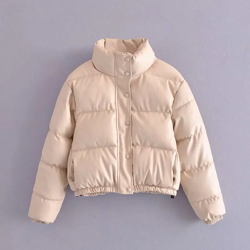 Bread Clothes Autumn Winter Leather Cotton Clothes American Style Collar Leather Jacket Women Warm Short Fashion Overcoming white