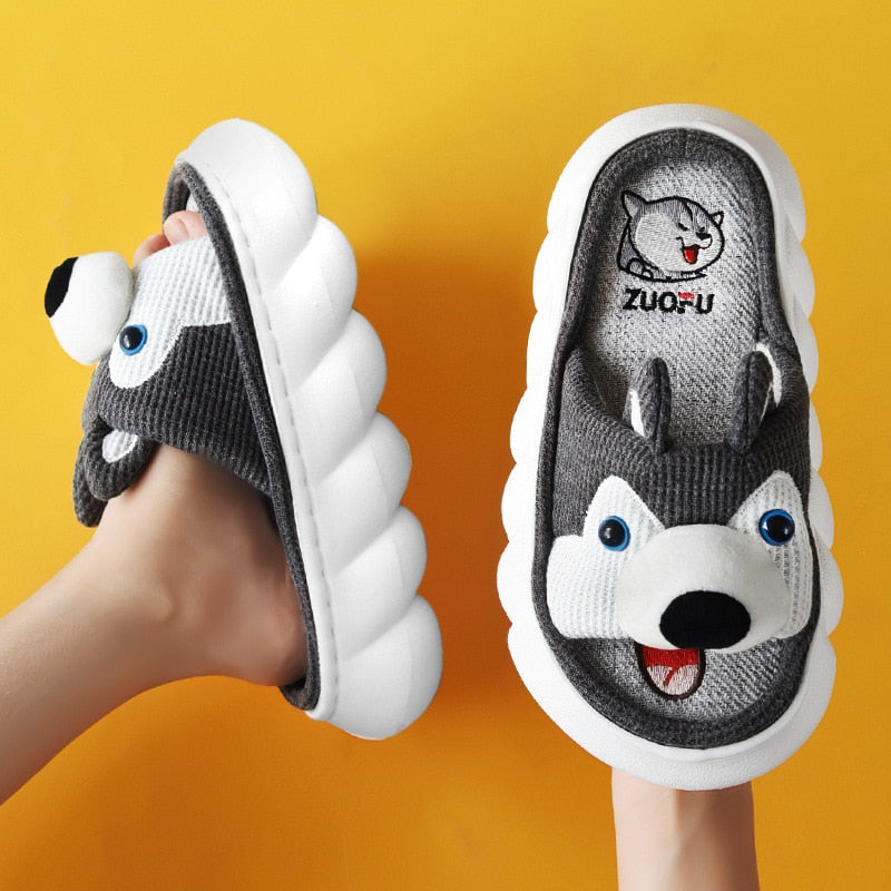 Breathable Linen Slippers Women Cute Squirrel Home Platform Shoes Comfort Cartoon Couples Indoor Slipper Ladies Fashion Slides