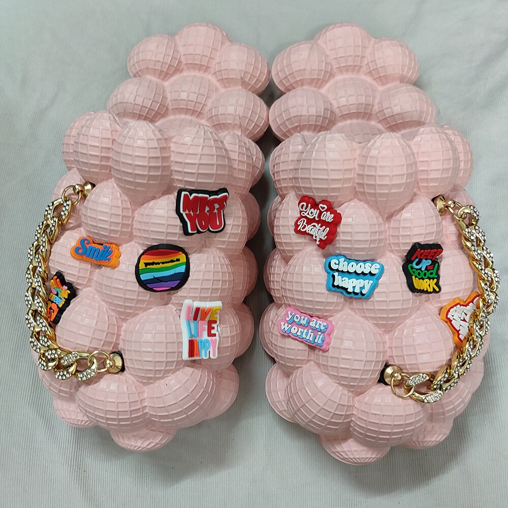 Bubble Slides With Charms For Women Fashion Chain Inspirational Quotes Bubble Sandals - House Slippers Platform Shoes for Men