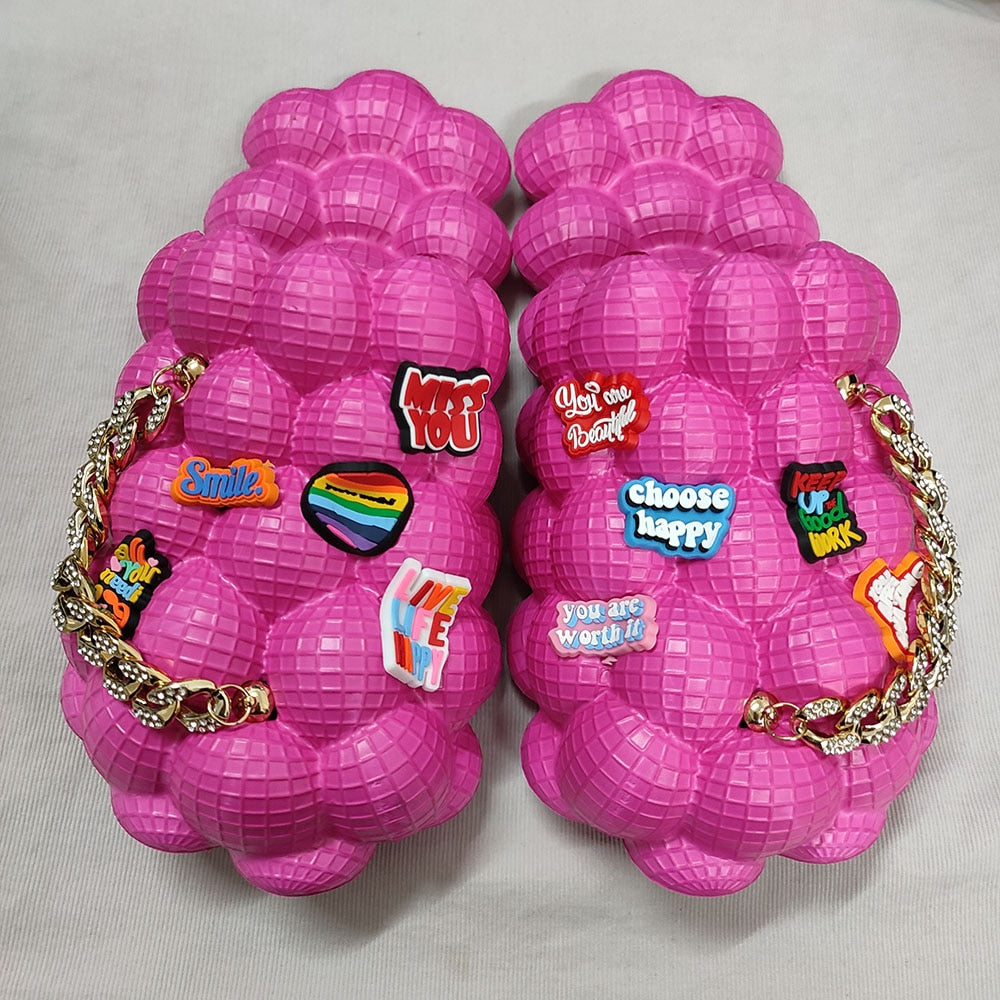 Bubble Slides With Charms For Women Fashion Chain Inspirational Quotes Bubble Sandals - House Slippers Platform Shoes for Men gold happy rose red