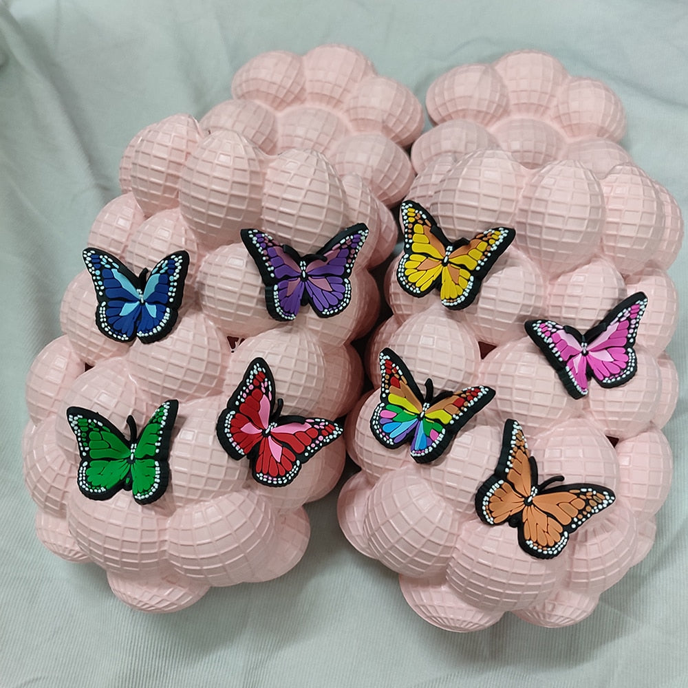 Bubble Slides With Charms For Women Fashion Chain Inspirational Quotes Bubble Sandals - House Slippers Platform Shoes for Men butterfly pink