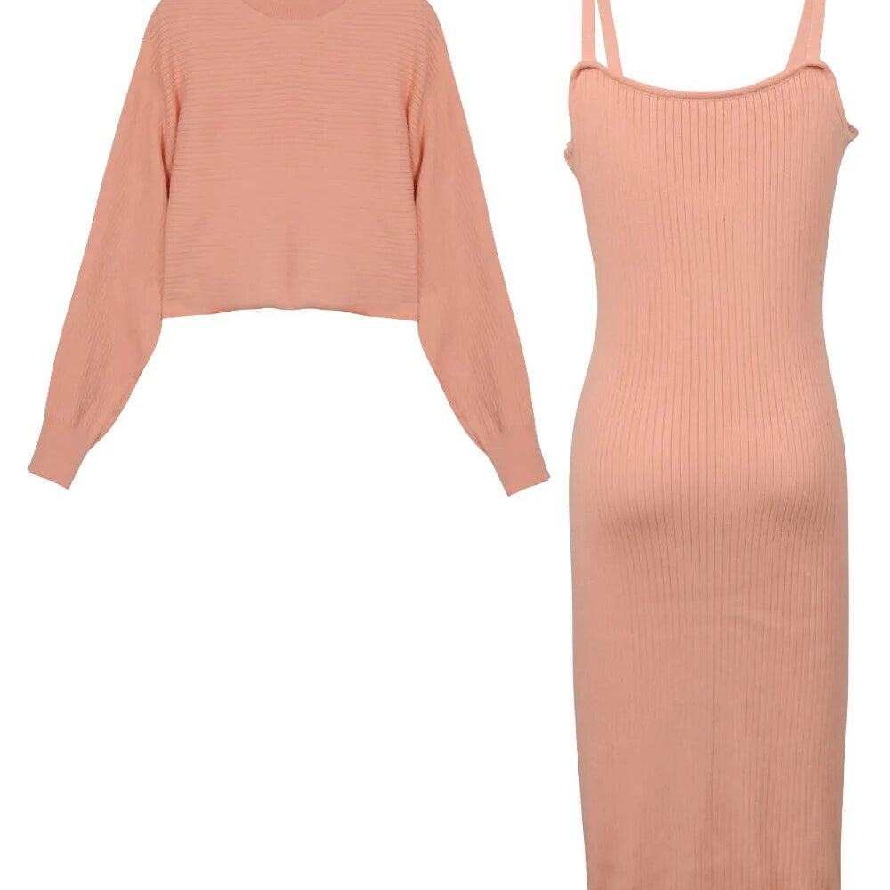 BubbleKiss Elegant Slim Two-piece Dress Sets Winter Women Knitted Dress Set Autumn Sweater Tank Dress Outfit Female Home Suit