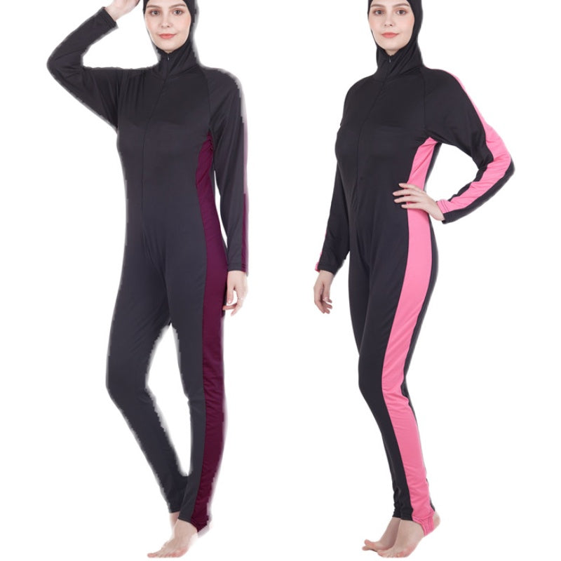 Burkini Conservative One-piece Swimsuit Color Matching Ladies Wetsuit AMAIO