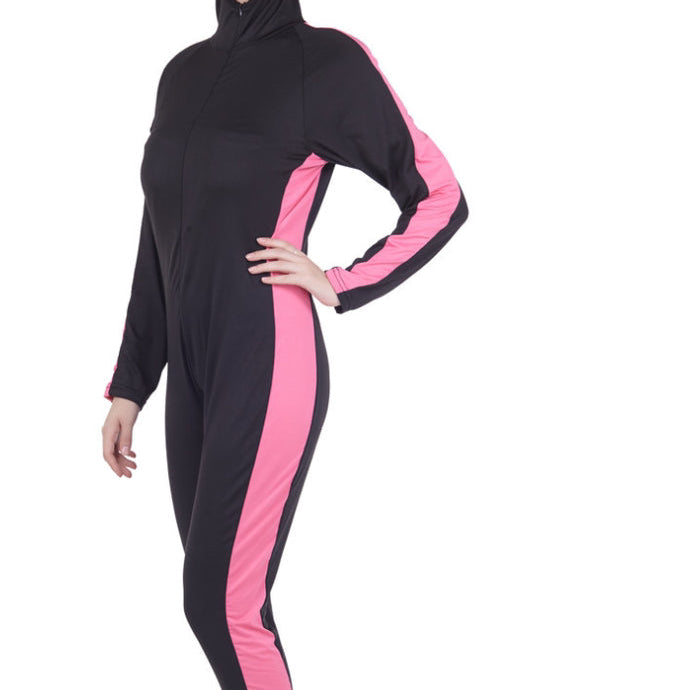 Burkini Conservative One-piece Swimsuit Color Matching Ladies Wetsuit Black powder