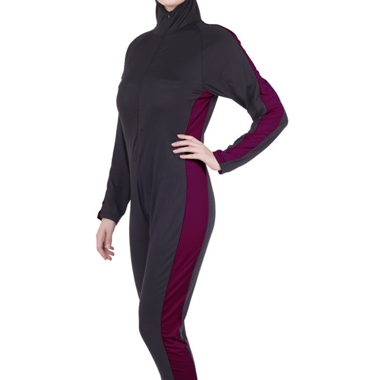 Burkini Conservative One-piece Swimsuit Color Matching Ladies Wetsuit Black purple