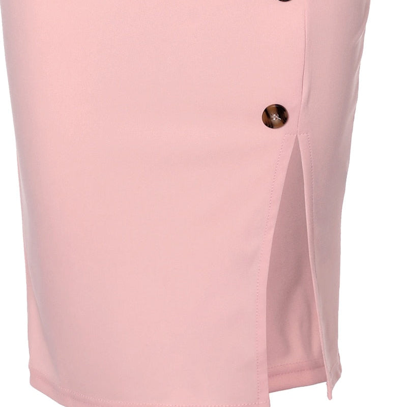 Button Decor Cami Crop Top - Split Skirt Set Women 2pcs Clothes Set Solid Color Sleeveless Tanks Camis High Waist Slim Skirt