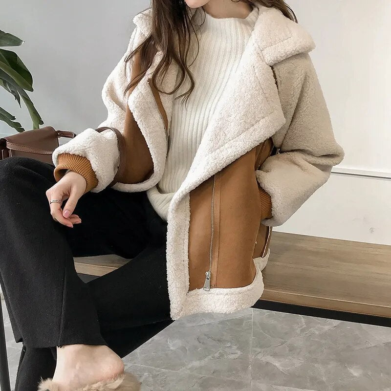 CCI 2024 Women Jackets Outerwears Suede Fur Thick Winter Coat Promotion Polyester Pockets Solid Casual Female Coats YJ017C Khaki