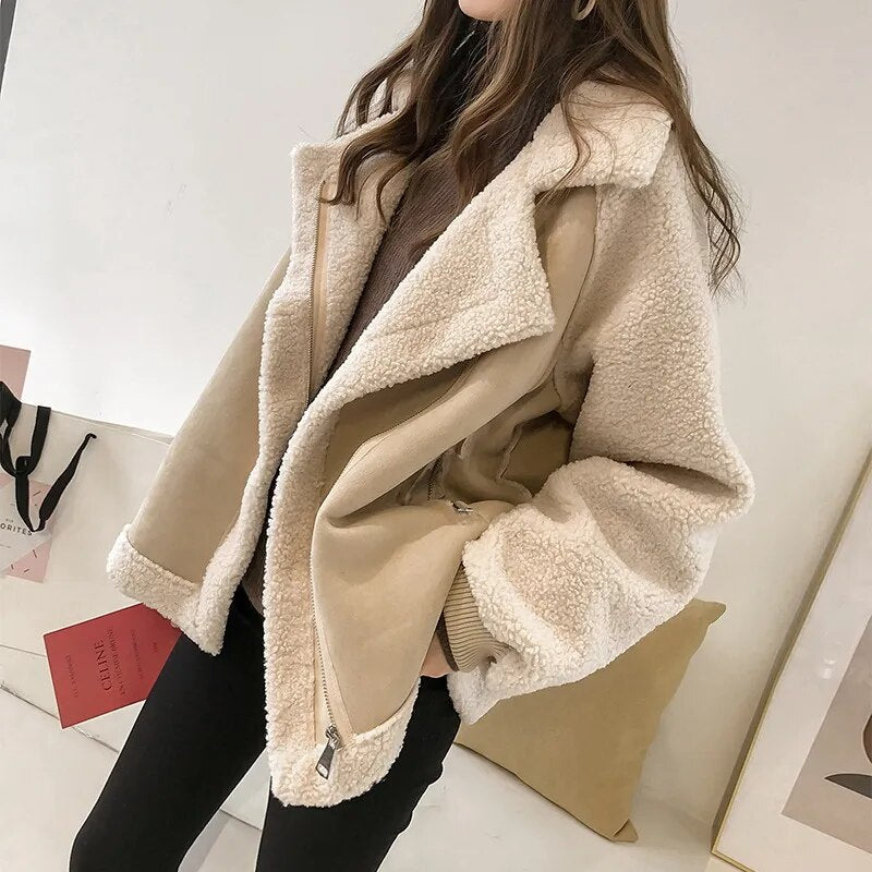 CCI 2024 Women Jackets Outerwears Suede Fur Thick Winter Coat Promotion Polyester Pockets Solid Casual Female Coats YJ017C