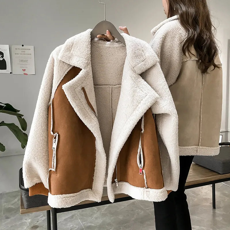 CCI 2024 Women Jackets Outerwears Suede Fur Thick Winter Coat Promotion Polyester Pockets Solid Casual Female Coats YJ017C
