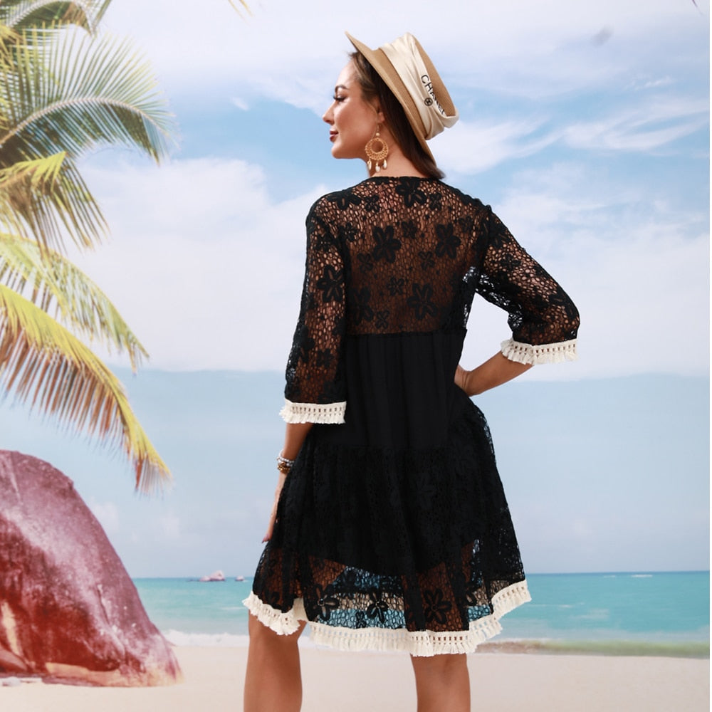 CGYY Sexy Women Beach Cover Tunic Bathing Suits - Elegant Casual Light Summer Boho Dresses V Neck Bikinis Beachwear