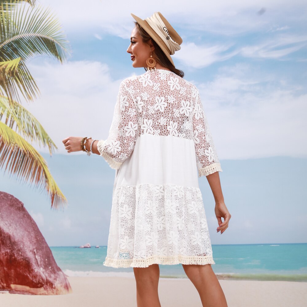 CGYY Sexy Women Beach Cover Tunic Bathing Suits - Elegant Casual Light Summer Boho Dresses V Neck Bikinis Beachwear