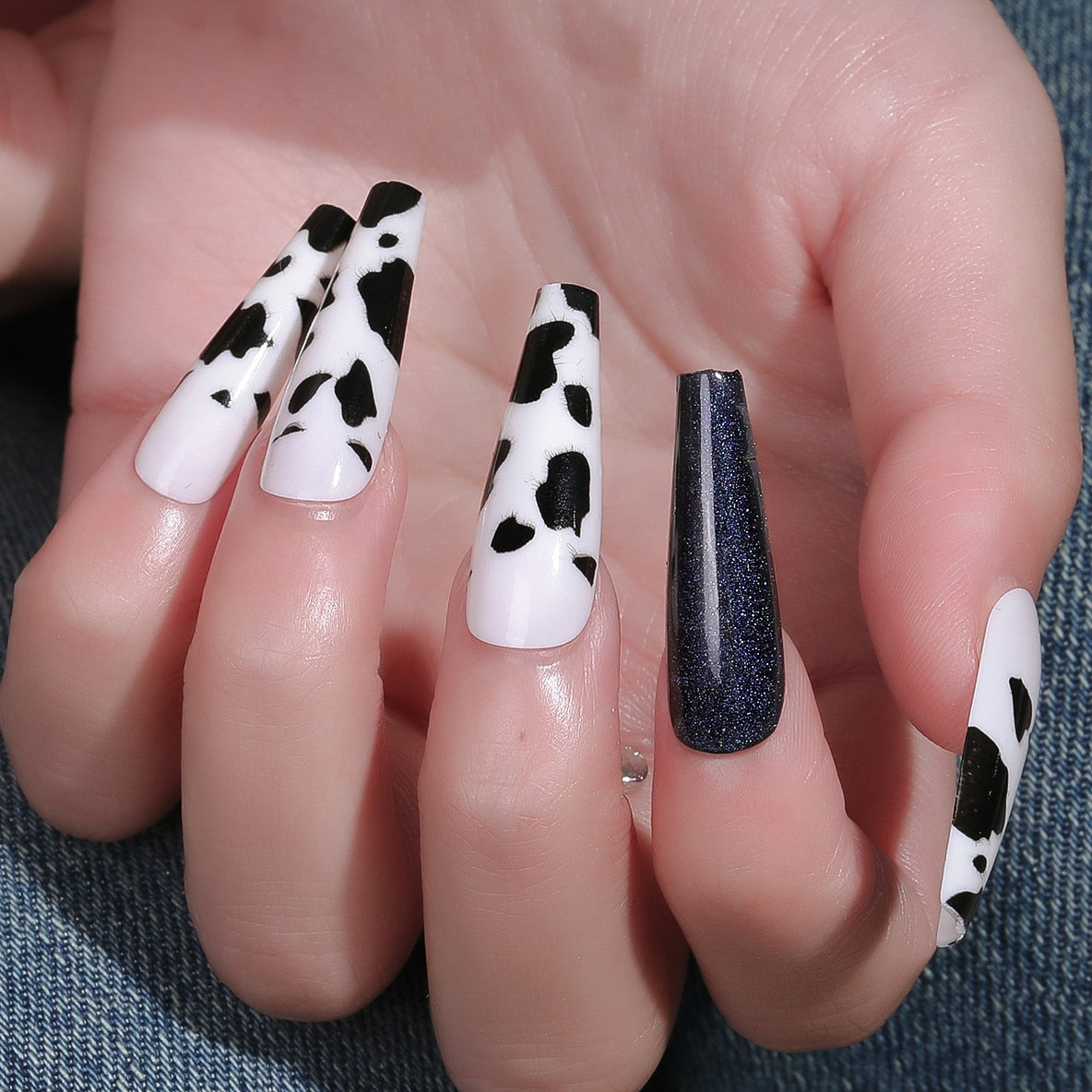 CNHIDS 24Pcs Charming Sparkling Purple Long Coffin False Nail Press On Nail Tips Girl Decoration Crystal Fake Nail With Design 25