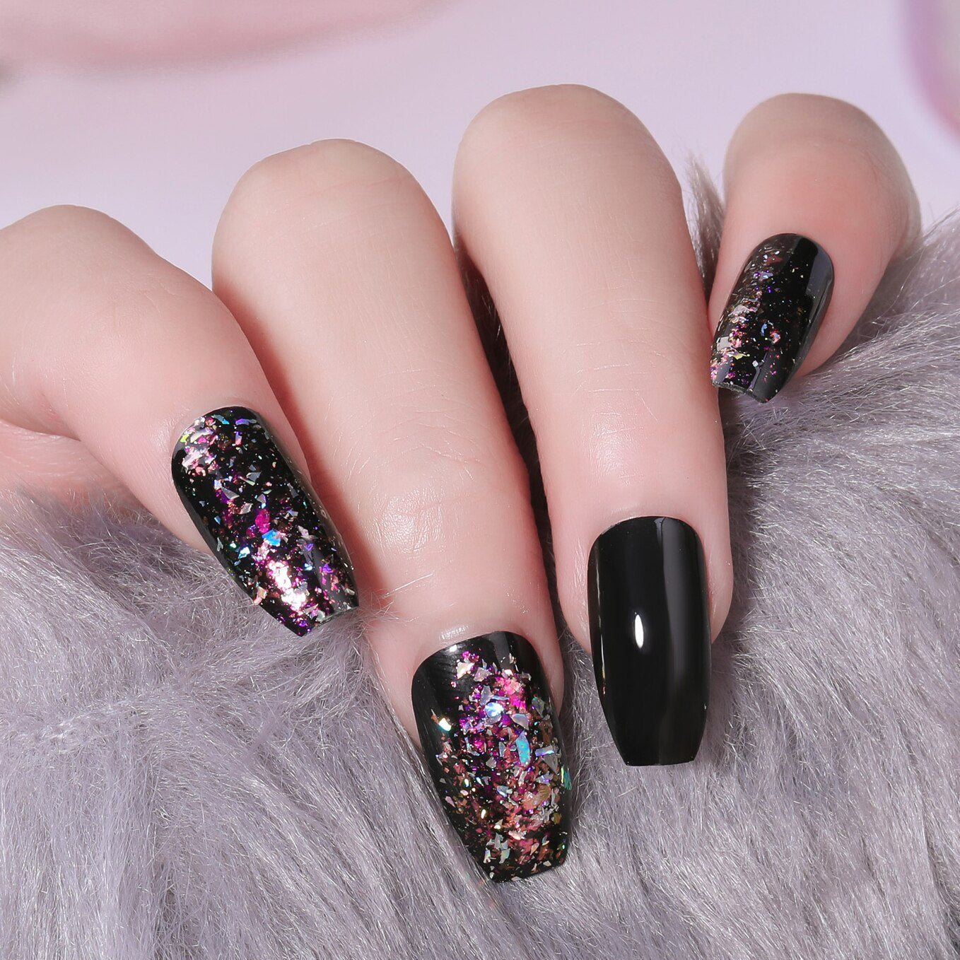 CNHIDS 24Pcs Charming Sparkling Purple Long Coffin False Nail Press On Nail Tips Girl Decoration Crystal Fake Nail With Design 24