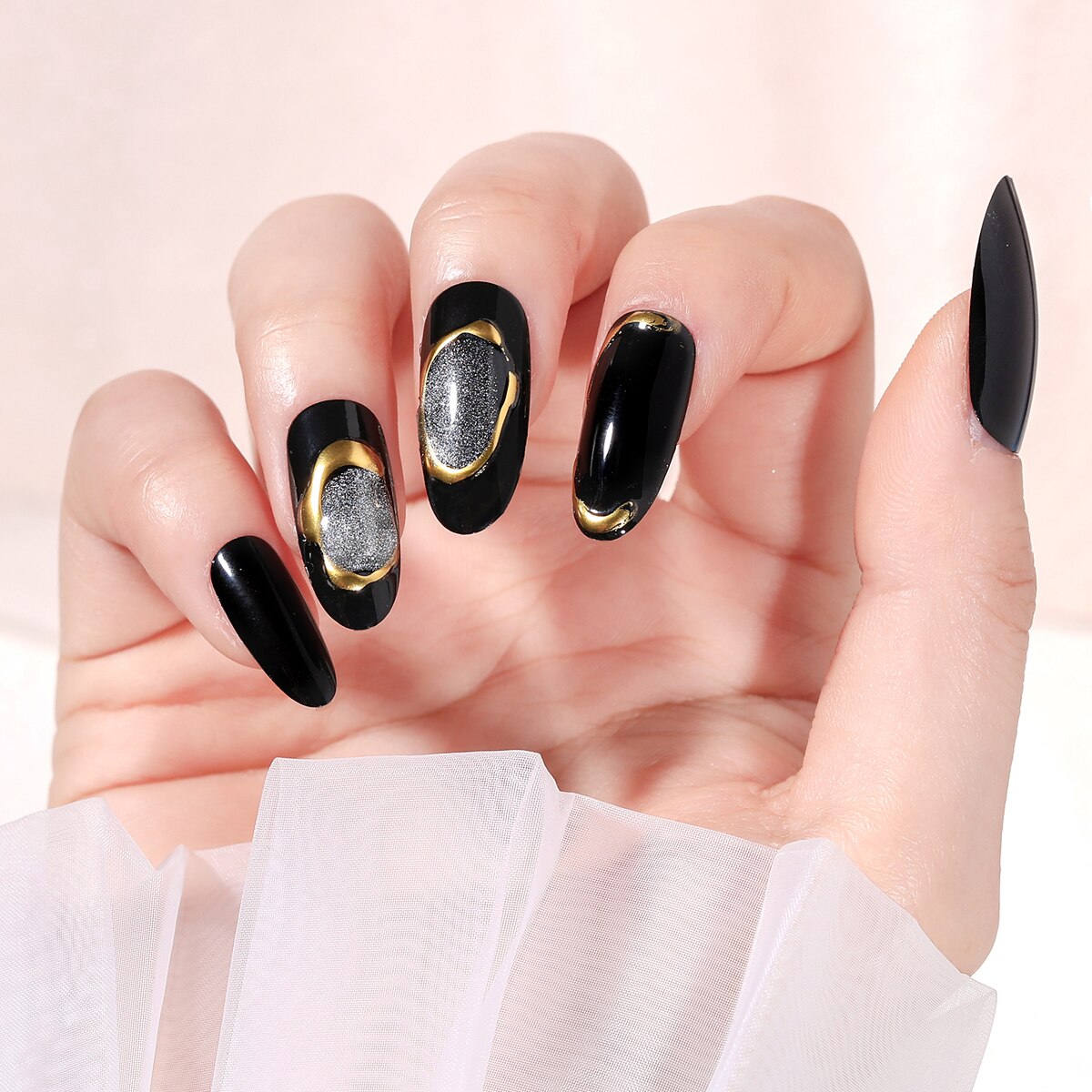 CNHIDS 24Pcs Charming Sparkling Purple Long Coffin False Nail Press On Nail Tips Girl Decoration Crystal Fake Nail With Design 26