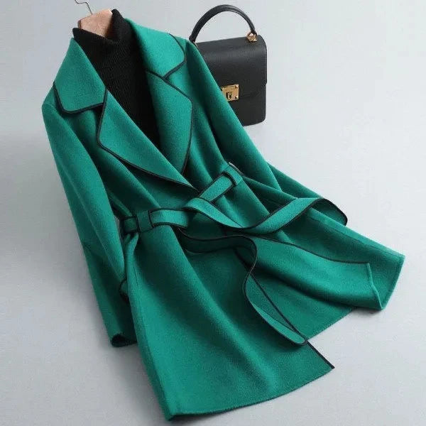Cashmere Belt Winter Long Women's Overcoat Outwear Korean Fashion Elegant and Mature Trench Coats Female Lapel Woolen Cardigan green