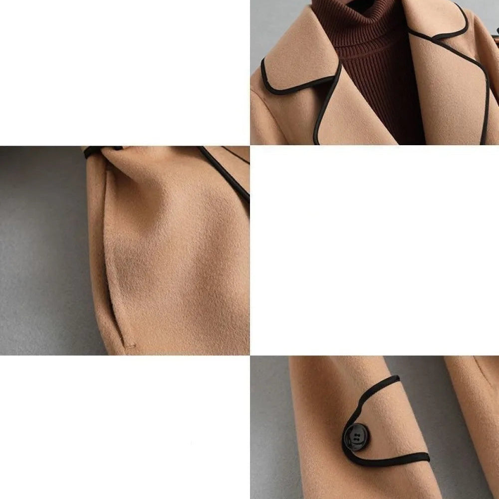 Cashmere Belt Winter Long Women's Overcoat Outwear Korean Fashion Elegant and Mature Trench Coats Female Lapel Woolen Cardigan