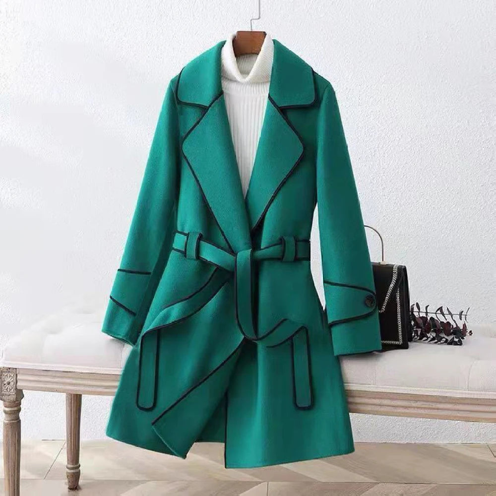 Cashmere Belt Winter Long Women's Overcoat Outwear Korean Fashion Elegant and Mature Trench Coats Female Lapel Woolen Cardigan