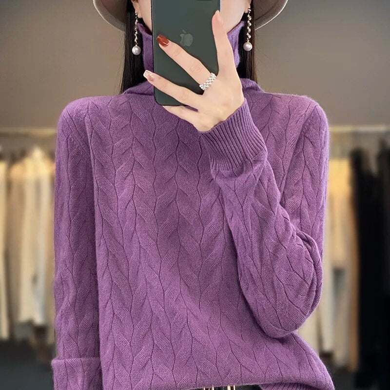 Cashmere sweater for women with 100 pure cashmere pile up collar loose fitting sweater for autumn and winter, new large high Fuguizi