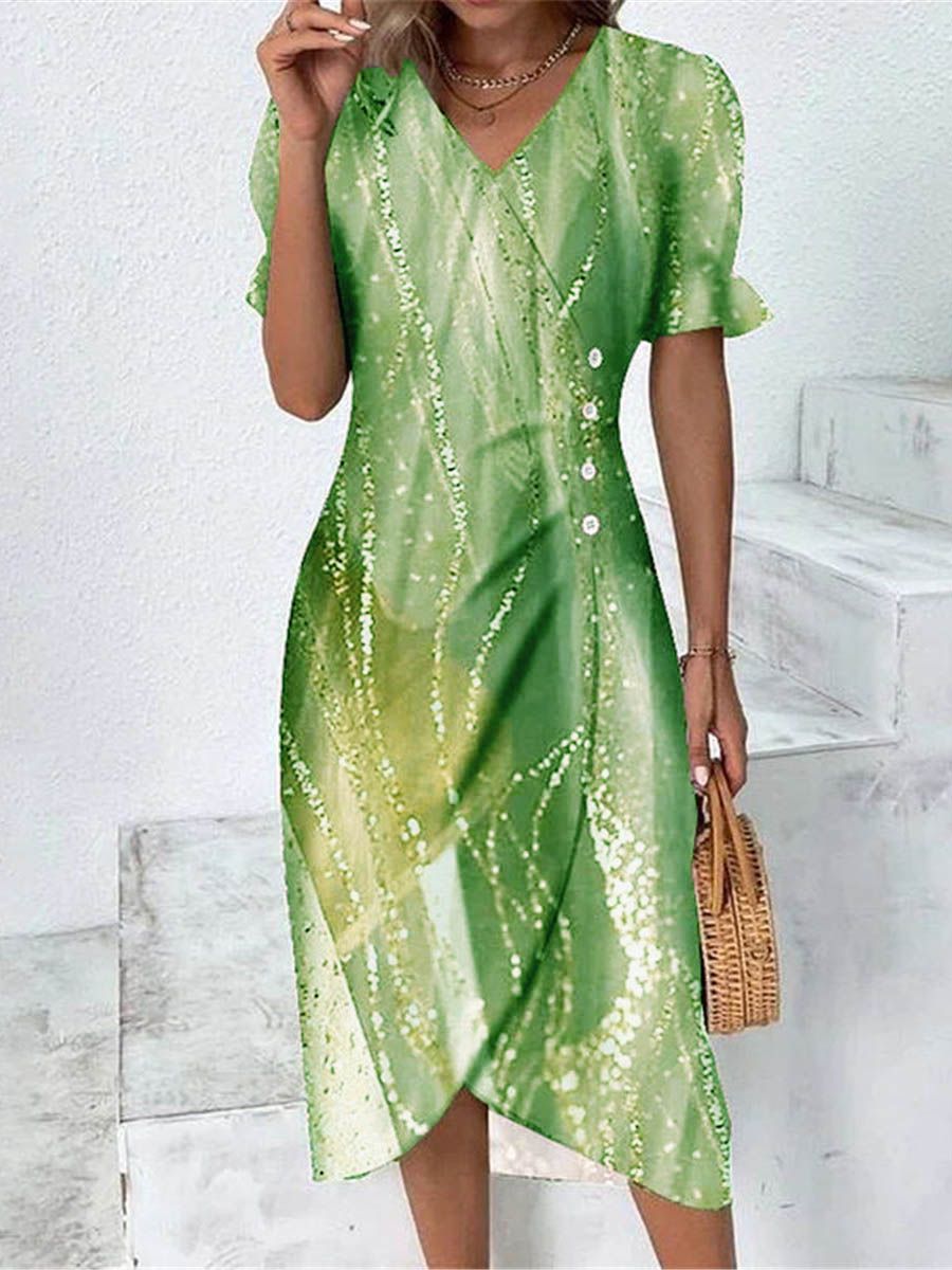 Casual Dress Flower Printing Vintage Sundress Comfortable Boho Dress Fashion Green