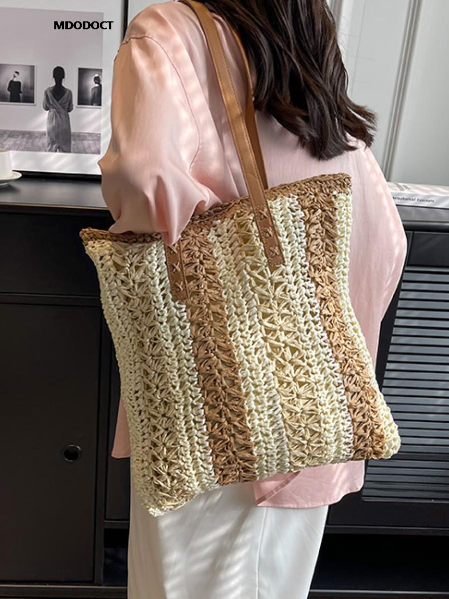Casual Large Capacity Straw Woven Tote Shoulder Bags For Women Luxury Designer Beach Ladies Handbags 2024 New Summer Shopping