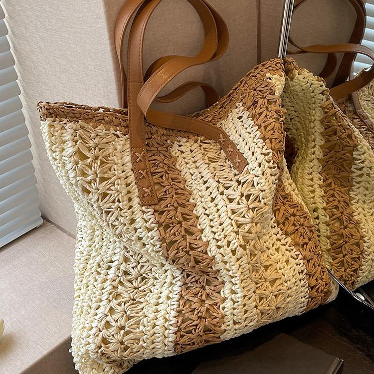 Casual Large Capacity Straw Woven Tote Shoulder Bags For Women Luxury Designer Beach Ladies Handbags 2024 New Summer Shopping