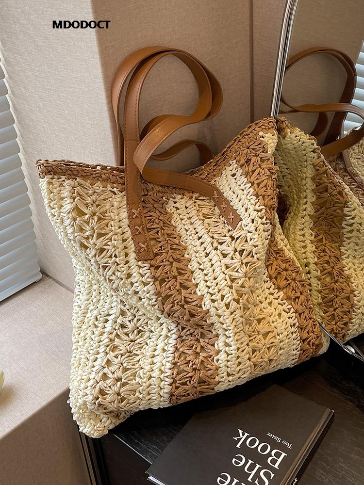 Casual Large Capacity Straw Woven Tote Shoulder Bags For Women Luxury Designer Beach Ladies Handbags 2024 New Summer Shopping