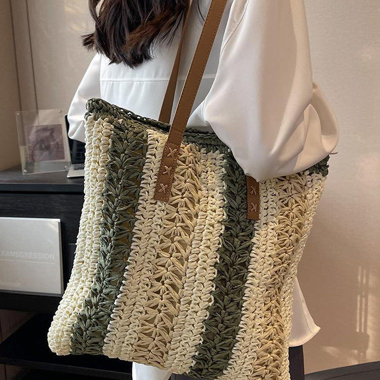 Casual Large Capacity Straw Woven Tote Shoulder Bags For Women Luxury Designer Beach Ladies Handbags 2024 New Summer Shopping