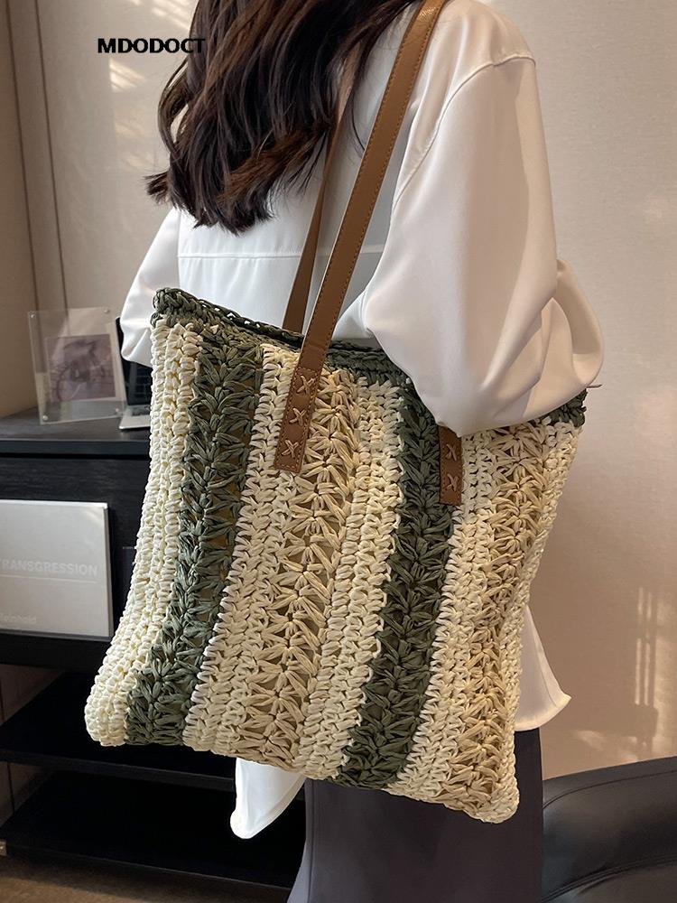 Casual Large Capacity Straw Woven Tote Shoulder Bags For Women Luxury Designer Beach Ladies Handbags 2024 New Summer Shopping