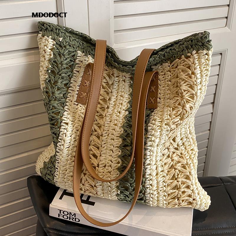 Casual Large Capacity Straw Woven Tote Shoulder Bags For Women Luxury Designer Beach Ladies Handbags 2024 New Summer Shopping Green