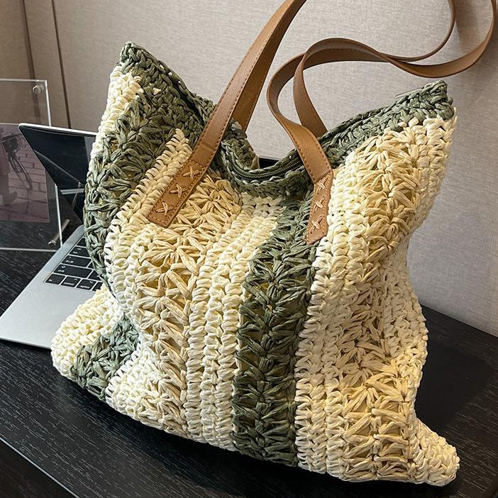 Casual Large Capacity Straw Woven Tote Shoulder Bags For Women Luxury Designer Beach Ladies Handbags 2024 New Summer Shopping