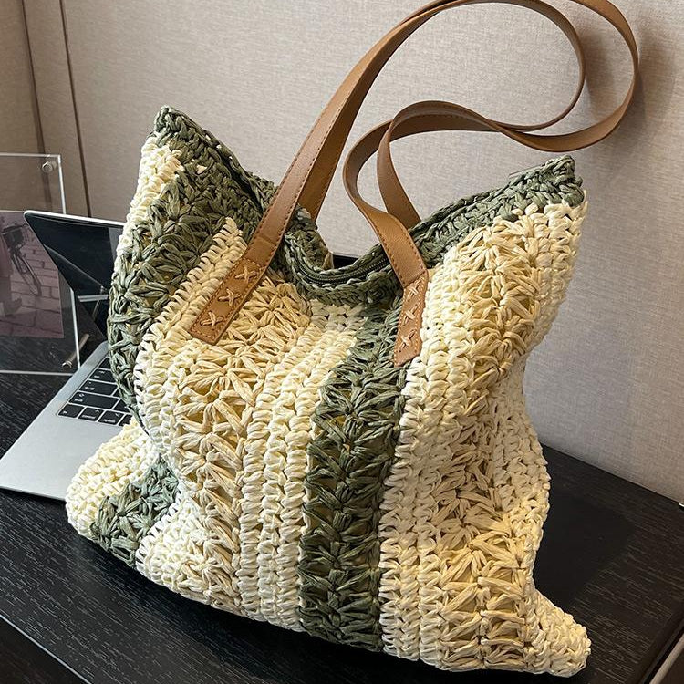 Casual Large Capacity Straw Woven Tote Shoulder Bags For Women Luxury Designer Beach Ladies Handbags 2024 New Summer Shopping AMAIO