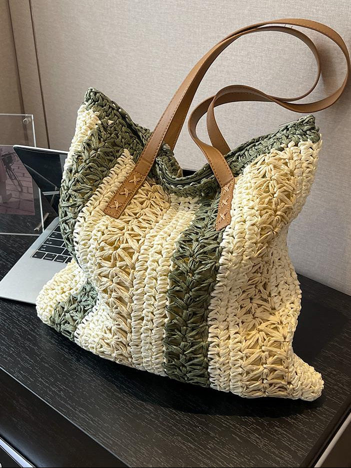 Casual Large Capacity Straw Woven Tote Shoulder Bags For Women Luxury Designer Beach Ladies Handbags 2024 New Summer Shopping