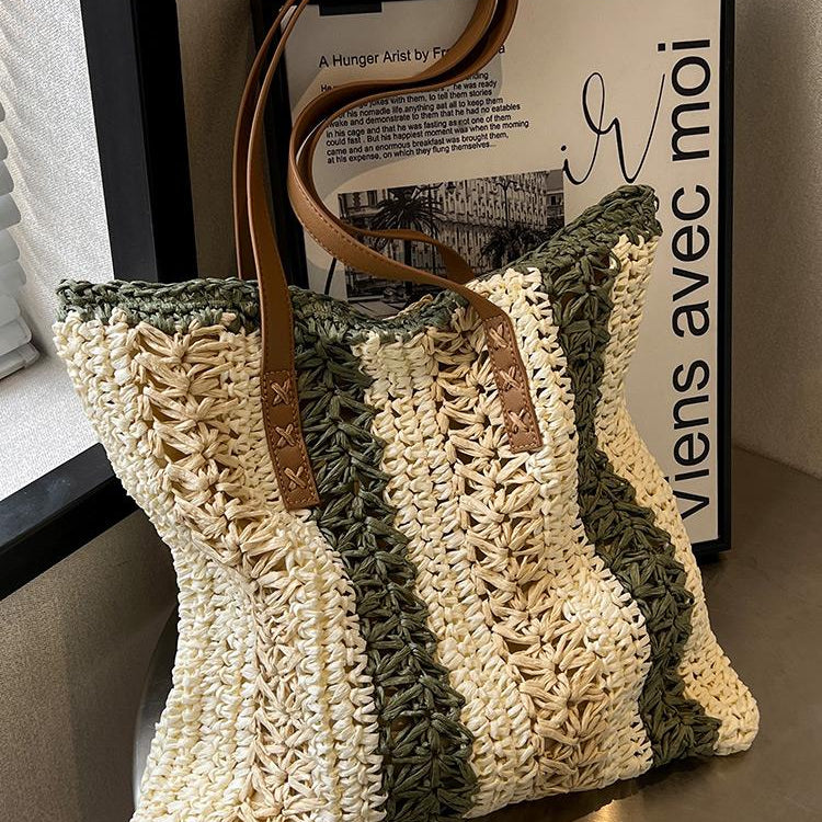 Casual Large Capacity Straw Woven Tote Shoulder Bags For Women Luxury Designer Beach Ladies Handbags 2024 New Summer Shopping