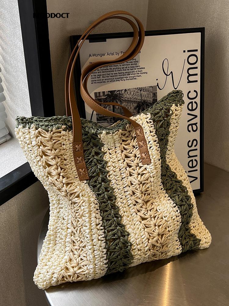 Casual Large Capacity Straw Woven Tote Shoulder Bags For Women Luxury Designer Beach Ladies Handbags 2024 New Summer Shopping