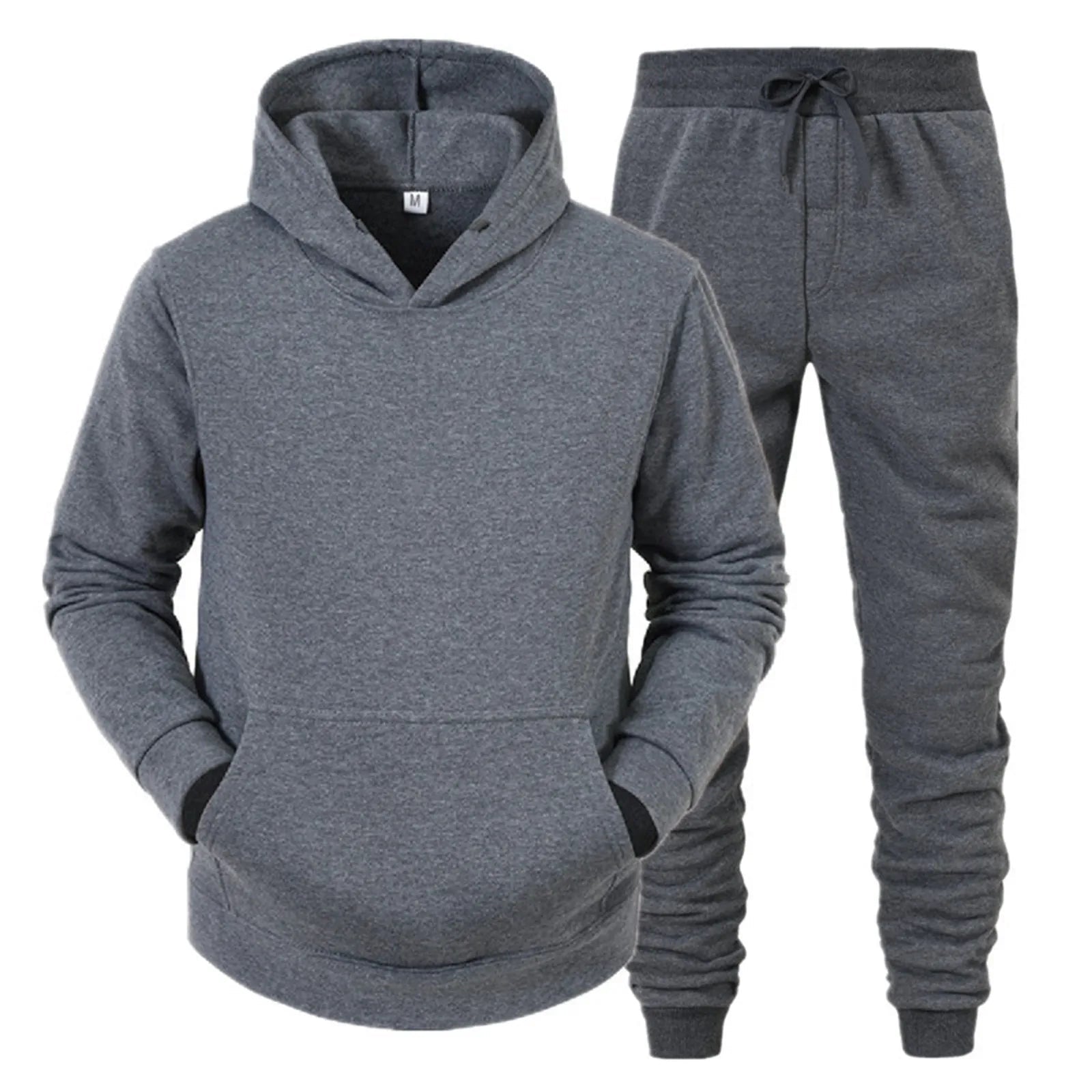 Casual Solid Color Tracksuit for Men Pullover Hooded Tops and Drawstring Pants Two Pieces Suits Fitness Jogging Sports Outfits DarkGray