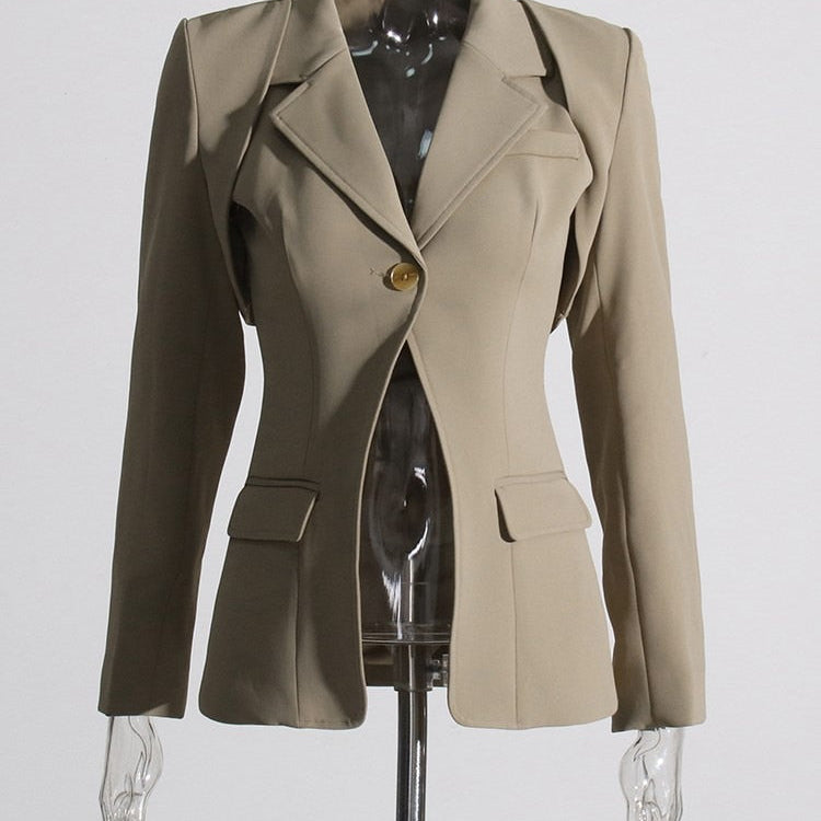 Casual Two Piece Sets For Women Notched Collar Detachable Long Sleeve Blazer High Waist straigth Trousers Solid Sets Female